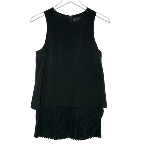 Theory S Womens Black Anastaza Winslow Layered Crepe Top Pleated Hem - Picture 2 of 9